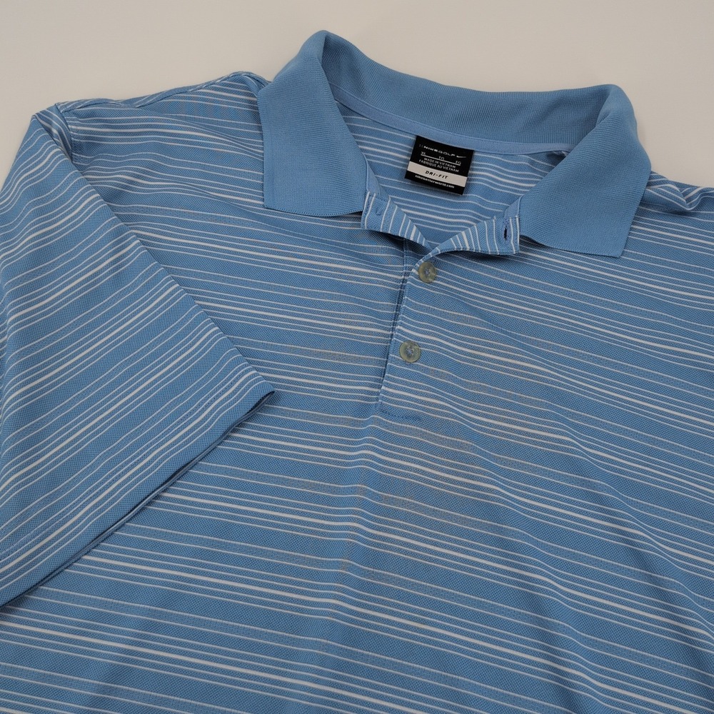 Nike Golf Fit-Dry Blue Knit Striped Polyester Polo Striped Shirt Men's Size XL